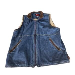 Wrangler Hero Sherpa Lined Vest Men’s Large Blue Denim Biker Workwear Barn Y2K